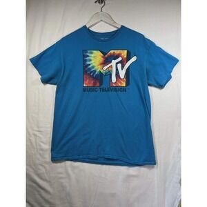 MTV Music Television Tie Dye Logo Graphic T-Shirt Blue Mens Large 2020 Viacom